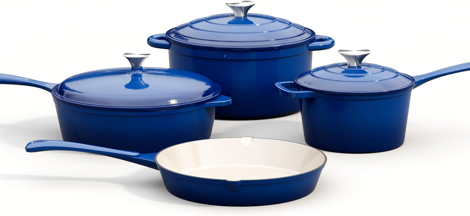 Dutch Oven Enamel - 7-предметный набор эмалированной чугунной посуды, индукционная
