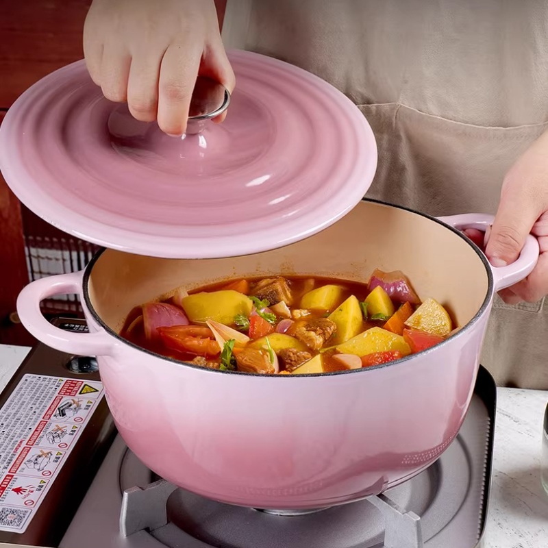 Dutch Oven Enamel - Чугунная эмалированная кастрюля-голландка с градиентной розовой